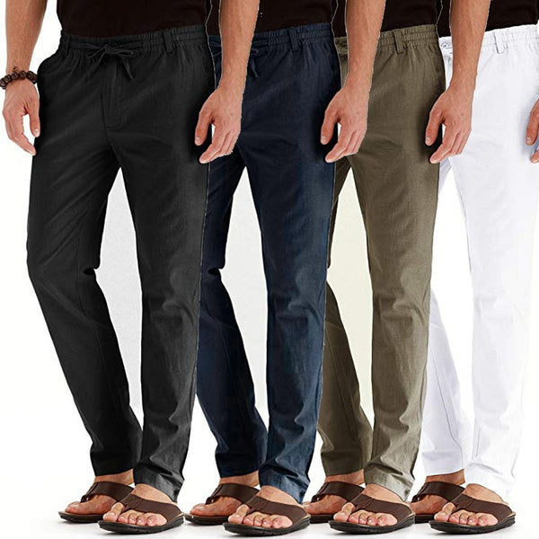 Men's Casual Linen Breathable Loose Long Pants Solid Color Straight Trousers High Quality Casual  Travel