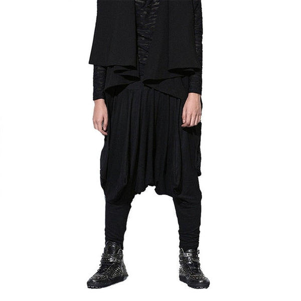 Punk Winter Men Loose Skirt With Pockets Scottish Kilt Gothic Ghost Head Zipper Plait Skirt Scotland Tartan Trousers