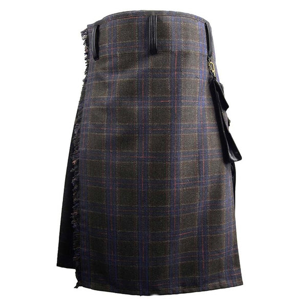 Punk Winter Men Loose Skirt With Pockets Scottish Kilt Gothic Ghost Head Zipper Plait Skirt Scotland Tartan Trousers