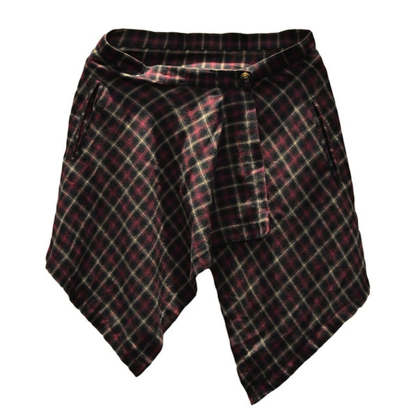 Punk Winter Men Loose Skirt With Pockets Scottish Kilt Gothic Ghost Head Zipper Plait Skirt Scotland Tartan Trousers