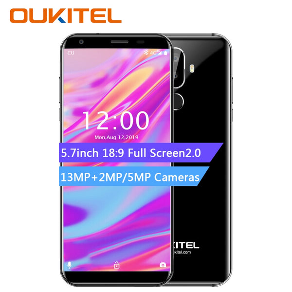 Oukitel K5 18:9 Display 5.7'' Android 7.0 2GB RAM 16GB ROM Smartphone Quad Core 13MP 3 Cameras 4000mAh Fingerprint Mobile Phone