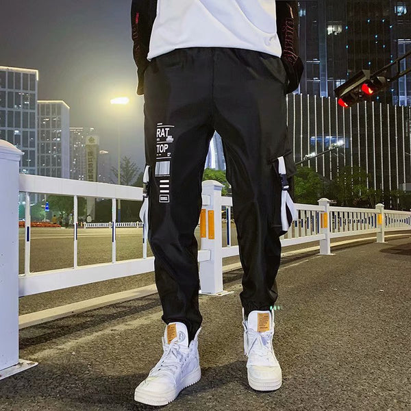 Men's Cool Pants Pocket Loose Men Cool HipHop New Fashion Black Joggers Pants Trousers Men Streetwear