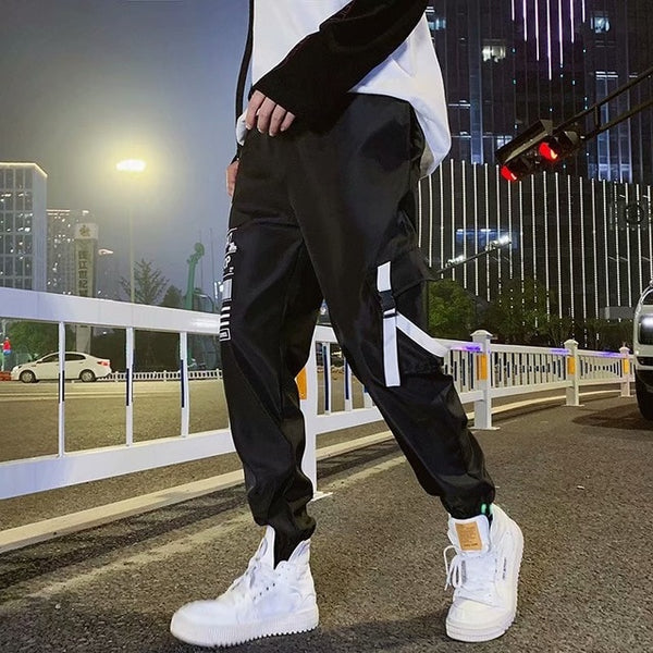 Men's Cool Pants Pocket Loose Men Cool HipHop New Fashion Black Joggers Pants Trousers Men Streetwear