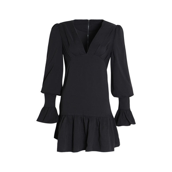 TWOTWINSTYLE Elegant Slim Women Dress V Neck Lantern Sleeve High Waist Ruffles Mini Dresses Female Casual Spring 2019 New