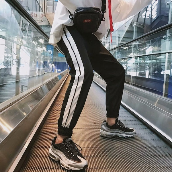 Men's Cool Pants Pocket Loose Striped Men Cool HipHop New Fashion Joggers Pants Trousers Men Streetwear