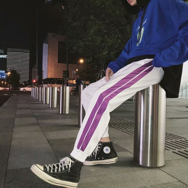 Men's Cool Pants Pocket Loose Striped Men Cool HipHop New Fashion Joggers Pants Trousers Men Streetwear