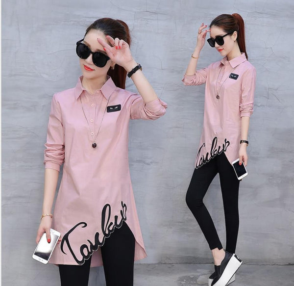 Cotton shirt tops 2019 spring autumn new women's blouse fashion long-sleeved slim wild Han Fan shirt  201929