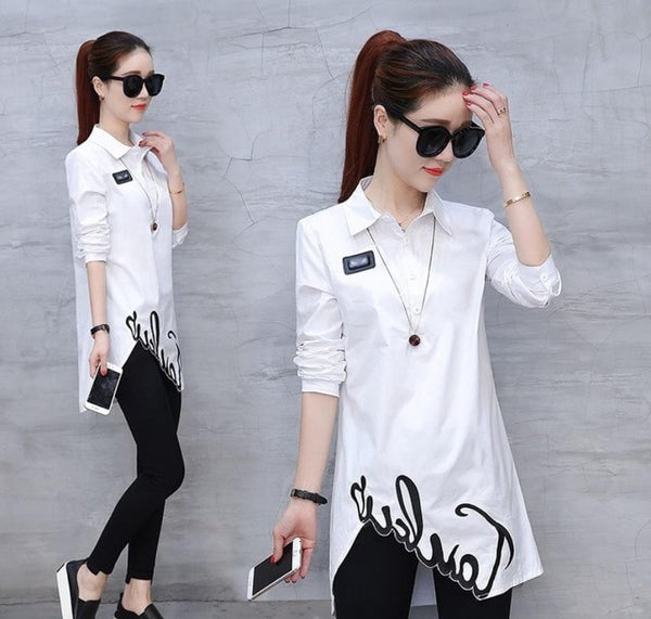 Cotton shirt tops 2019 spring autumn new women's blouse fashion long-sleeved slim wild Han Fan shirt  201929