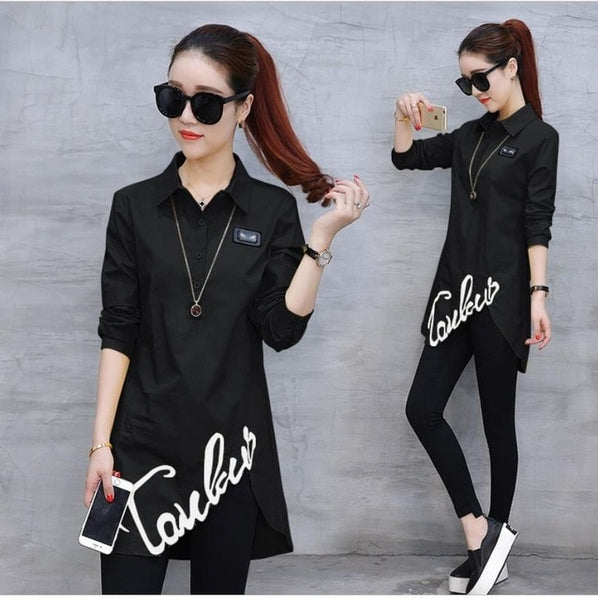 Cotton shirt tops 2019 spring autumn new women's blouse fashion long-sleeved slim wild Han Fan shirt  201929