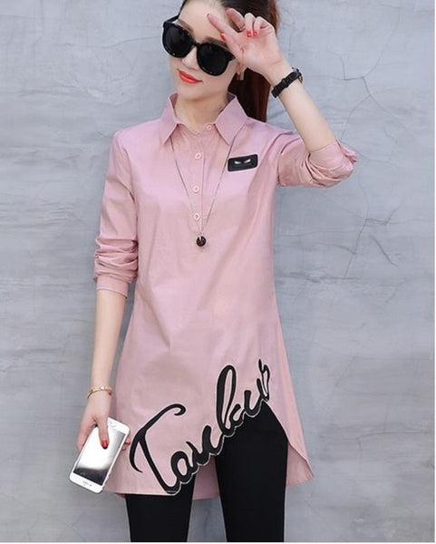 Cotton shirt tops 2019 spring autumn new women's blouse fashion long-sleeved slim wild Han Fan shirt  201929