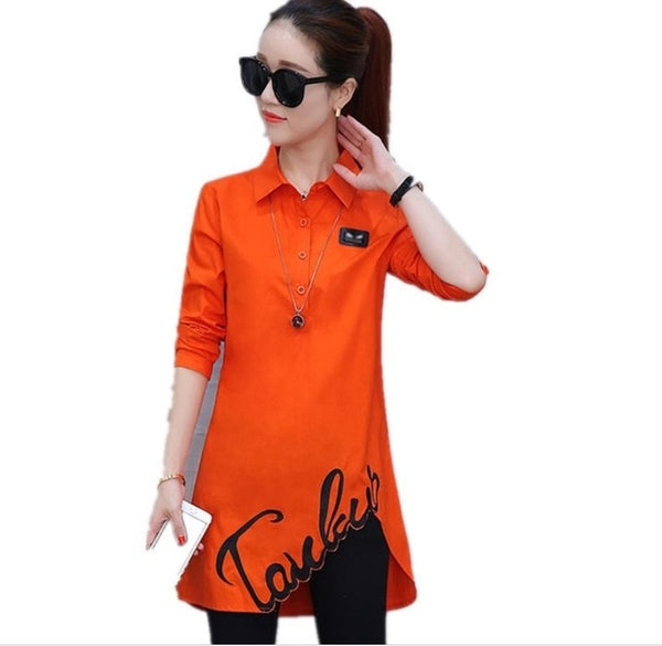 Cotton shirt tops 2019 spring autumn new women's blouse fashion long-sleeved slim wild Han Fan shirt  201929