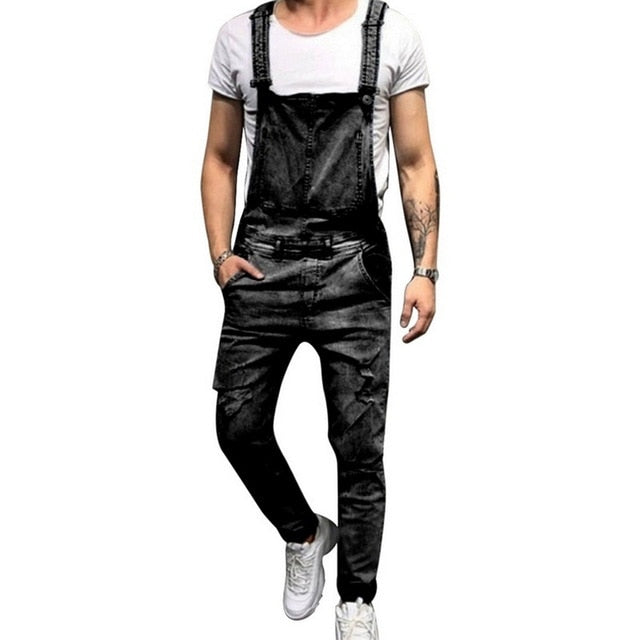MJARTORIA 2019 New Street Fashion Men's Ripped Jeans Jumpsuits Hi Street Distressed Denim Bib Overalls For Man Suspender Pants