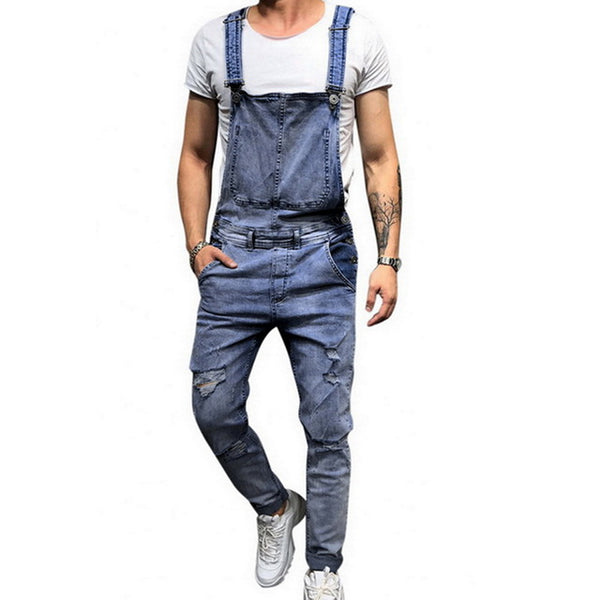MJARTORIA 2019 New Street Fashion Men's Ripped Jeans Jumpsuits Hi Street Distressed Denim Bib Overalls For Man Suspender Pants