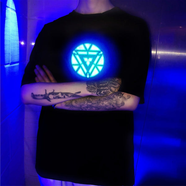 Men/Women Iron Man LED Light Acoustic Control O-neck Short-sleeved T-Shirt