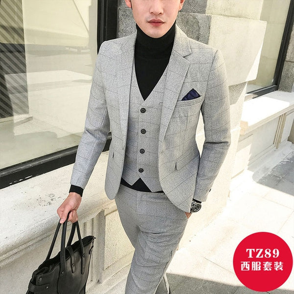 new fashion Plaid mens suits business casual groom wedding dress suits high quality male three-pieces set terno plus suze 5XL