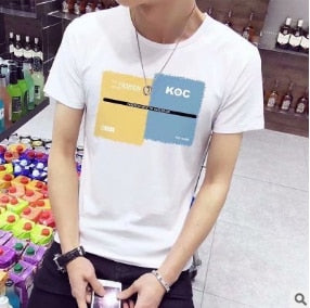 Men's Short Sleeve High Quality Cotton Short Sleeve Printing Alphabet Korean Version Fashion Short Sleeve Various Large Sizes