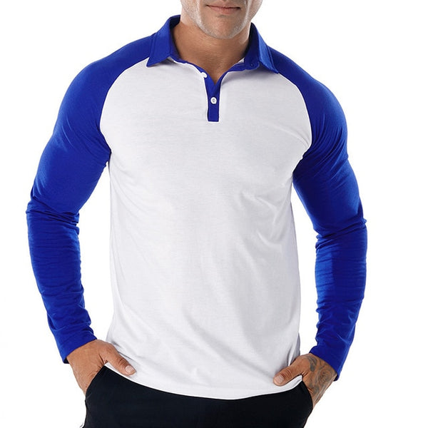 Autumn Men's Clothing Stitching Long Sleeve Polo Shirt Men Casual  Contrast Color Lapel top Hot Selling Raglan Sleeve POLO Shirt
