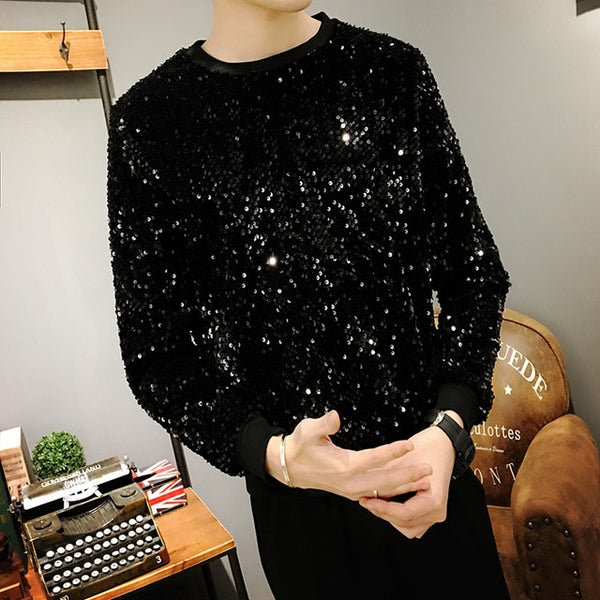 2018 new Gold Youth Hip-hop Paillette t shirt men Sequin embroidery t-shirt summer top Costume party dress Free shipping