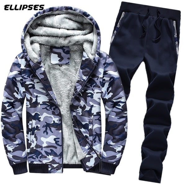 Autumn and Winter New Men's Camouflage Guard Suit Leisure Sportswear Coat Male Thicken Tracksuit 2PC Jacket+Pant Men Moleton