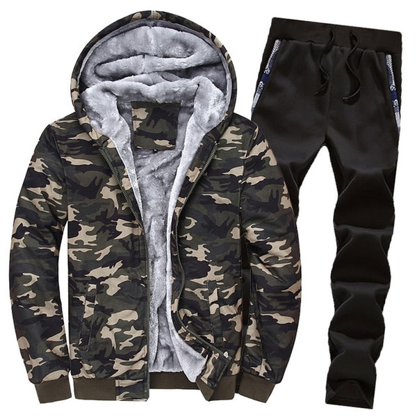 Autumn and Winter New Men's Camouflage Guard Suit Leisure Sportswear Coat Male Thicken Tracksuit 2PC Jacket+Pant Men Moleton