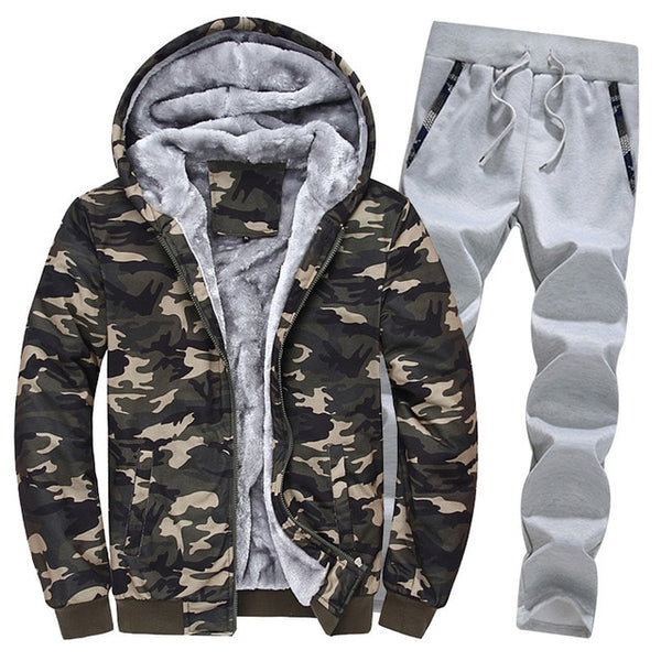Autumn and Winter New Men's Camouflage Guard Suit Leisure Sportswear Coat Male Thicken Tracksuit 2PC Jacket+Pant Men Moleton