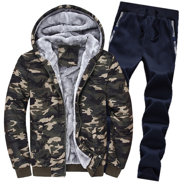 Autumn and Winter New Men's Camouflage Guard Suit Leisure Sportswear Coat Male Thicken Tracksuit 2PC Jacket+Pant Men Moleton