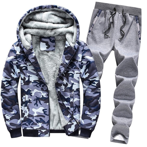 Autumn and Winter New Men's Camouflage Guard Suit Leisure Sportswear Coat Male Thicken Tracksuit 2PC Jacket+Pant Men Moleton