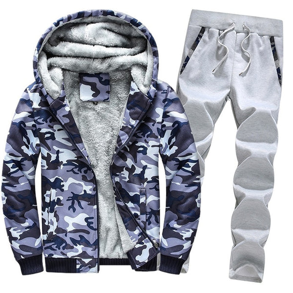 Autumn and Winter New Men's Camouflage Guard Suit Leisure Sportswear Coat Male Thicken Tracksuit 2PC Jacket+Pant Men Moleton