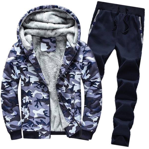 Autumn and Winter New Men's Camouflage Guard Suit Leisure Sportswear Coat Male Thicken Tracksuit 2PC Jacket+Pant Men Moleton