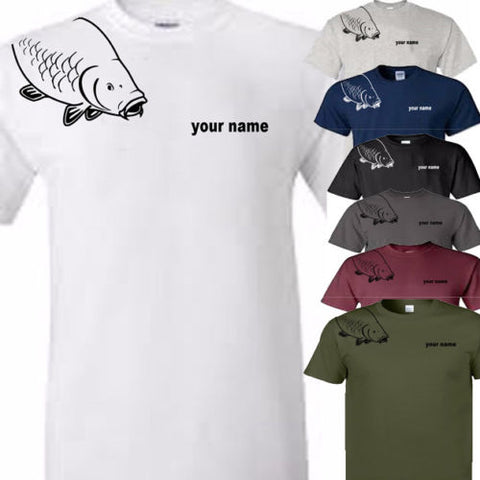 fishing t shirt carp on shoulder personalised with your name