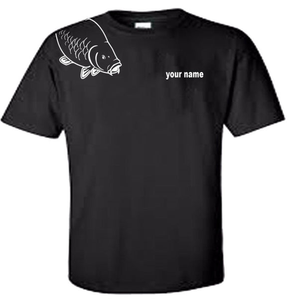 fishing t shirt carp on shoulder personalised with your name