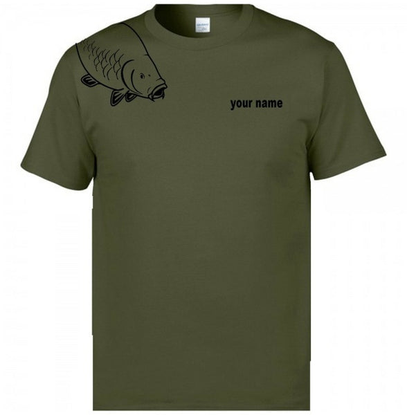 fishing t shirt carp on shoulder personalised with your name