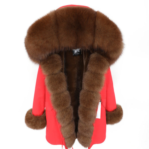 Maomaokong2018 winter warm women's clothing Slim fox fur collar Medium and long section Detachable thick liner Coat winter coat