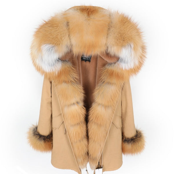 Maomaokong2018 winter warm women's clothing Slim fox fur collar Medium and long section Detachable thick liner Coat winter coat