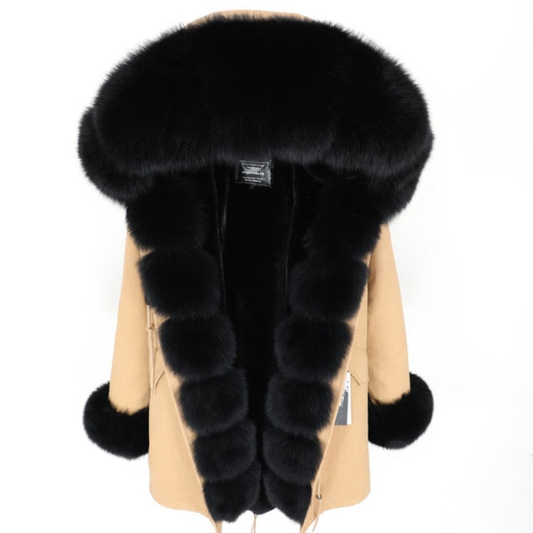 Maomaokong2018 winter warm women's clothing Slim fox fur collar Medium and long section Detachable thick liner Coat winter coat