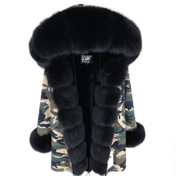 Maomaokong2018 winter warm women's clothing Slim fox fur collar Medium and long section Detachable thick liner Coat winter coat