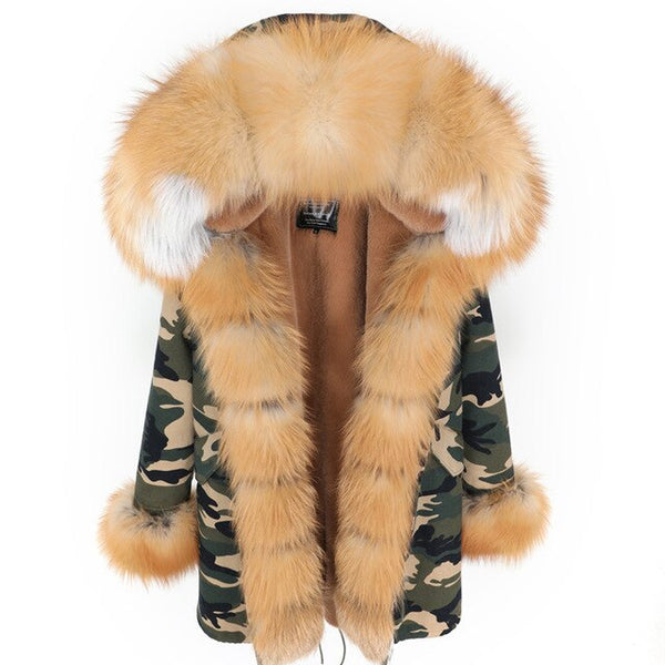 Maomaokong2018 winter warm women's clothing Slim fox fur collar Medium and long section Detachable thick liner Coat winter coat