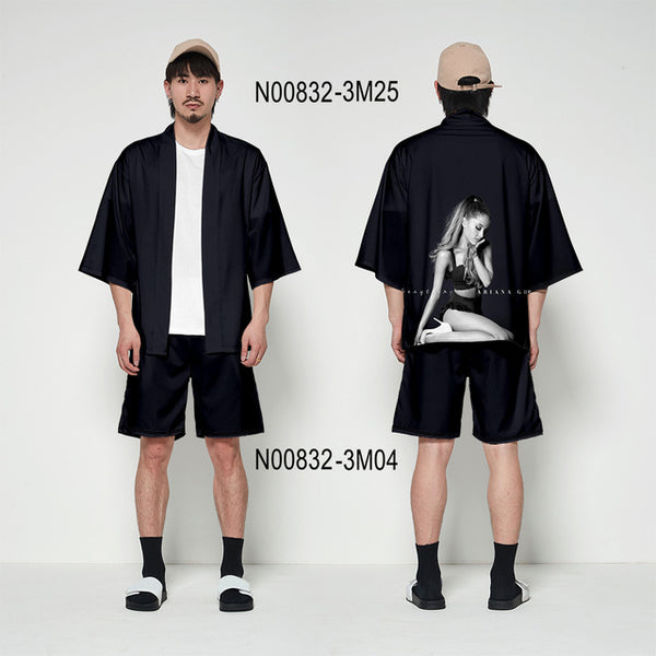 Ariana Grande kimono cardigan 3D print Basic casual Zephyr Personality 2 Pic Set Street Summer T-shirt+Short Pants Sets Sports