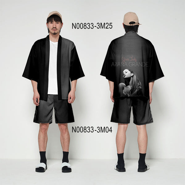 Ariana Grande kimono cardigan 3D print Basic casual Zephyr Personality 2 Pic Set Street Summer T-shirt+Short Pants Sets Sports