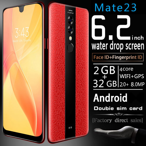 Smartphone 6.2 Inch Mate23 Cellphones Water Drop Screen with Luxury Leather Cover Unlocked Dual Sim Mobile Free Shipping