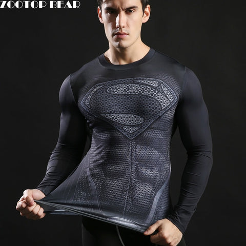Superman Printed Tshirts Men Compression Top Fitness T-shirts 2017 Novelty Slim Summer Tight Tee Superhero ZOOTOP BEAR