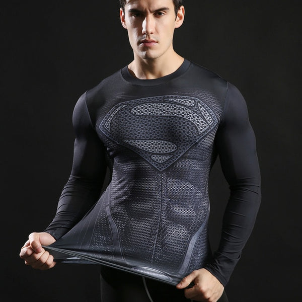 Superman Printed Tshirts Men Compression Top Fitness T-shirts 2017 Novelty Slim Summer Tight Tee Superhero ZOOTOP BEAR