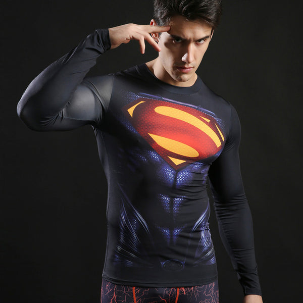 Superman Printed Tshirts Men Compression Top Fitness T-shirts 2017 Novelty Slim Summer Tight Tee Superhero ZOOTOP BEAR