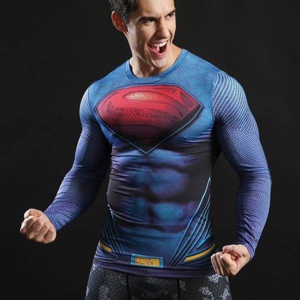 Superman Printed Tshirts Men Compression Top Fitness T-shirts 2017 Novelty Slim Summer Tight Tee Superhero ZOOTOP BEAR