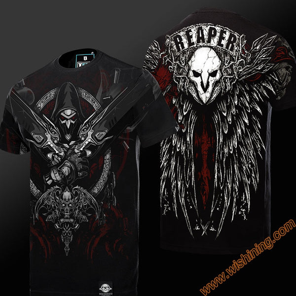 Quality 3D OW Reaper T-shirts Hanzo Oni Genji DVA Tshirt Winston Roadhog Junkrat Black T shirt Mens Boys 3XL 4XL Genji Hero Tee