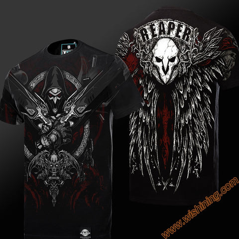 Quality 3D OW Reaper T-shirts Hanzo Oni Genji DVA Tshirt Winston Roadhog Junkrat Black T shirt Mens Boys 3XL 4XL Genji Hero Tee