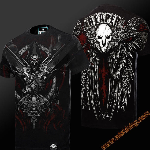 Quality 3D OW Reaper T-shirts Hanzo Oni Genji DVA Tshirt Winston Roadhog Junkrat Black T shirt Mens Boys 3XL 4XL Genji Hero Tee