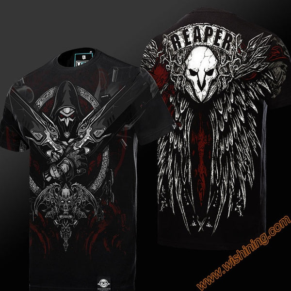 Quality 3D OW Reaper T-shirts Hanzo Oni Genji DVA Tshirt Winston Roadhog Junkrat Black T shirt Mens Boys 3XL 4XL Genji Hero Tee