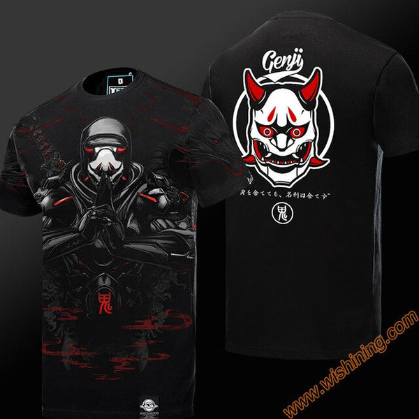 Quality 3D OW Reaper T-shirts Hanzo Oni Genji DVA Tshirt Winston Roadhog Junkrat Black T shirt Mens Boys 3XL 4XL Genji Hero Tee