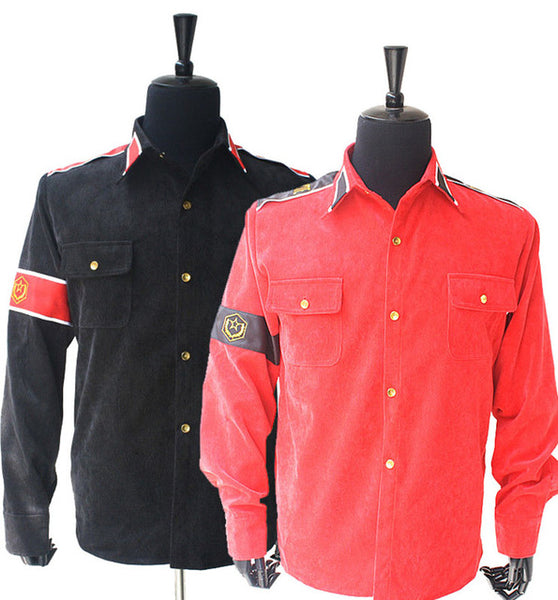 Rare MJ Michael Jackson RED & Black CTE Corduroy Outwear Classic England Retro antiwar Shirt Jacket With arm-bands In All Size